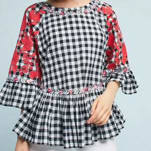 Anthropologie Pankaj & Nidhi Gingham Swing Tunic Blouse Size Small